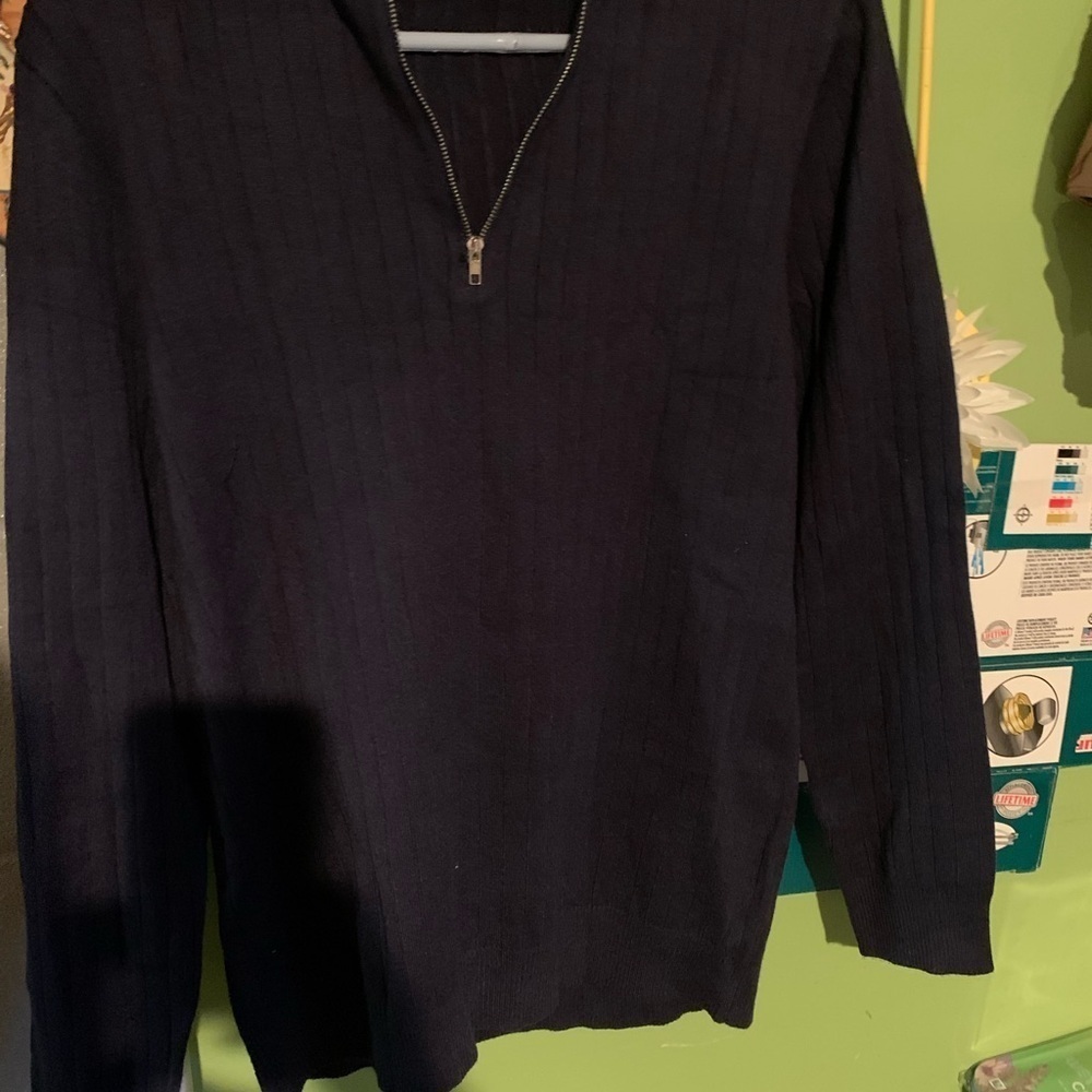 Sweater amens Purple Top Size Large Navy Blue Long Sleeve with 3/4 Zipper